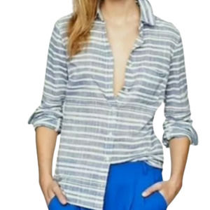 J Crew Gauze Long Sleeve Boy Shirt Blue/White Stripe - M